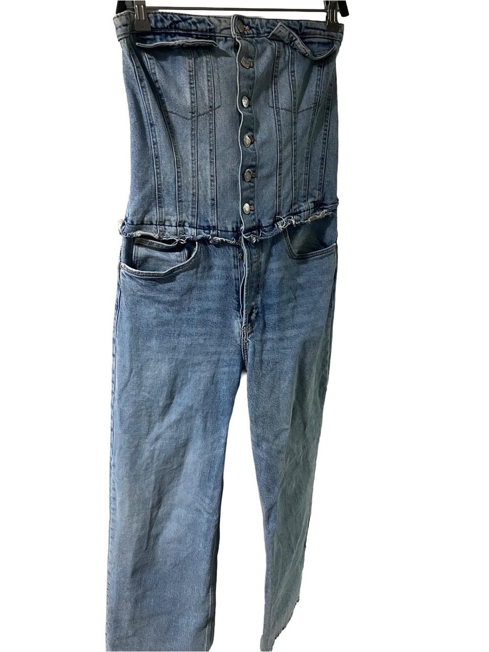 Zara Light Blue Denim Strapless Jumpsuit